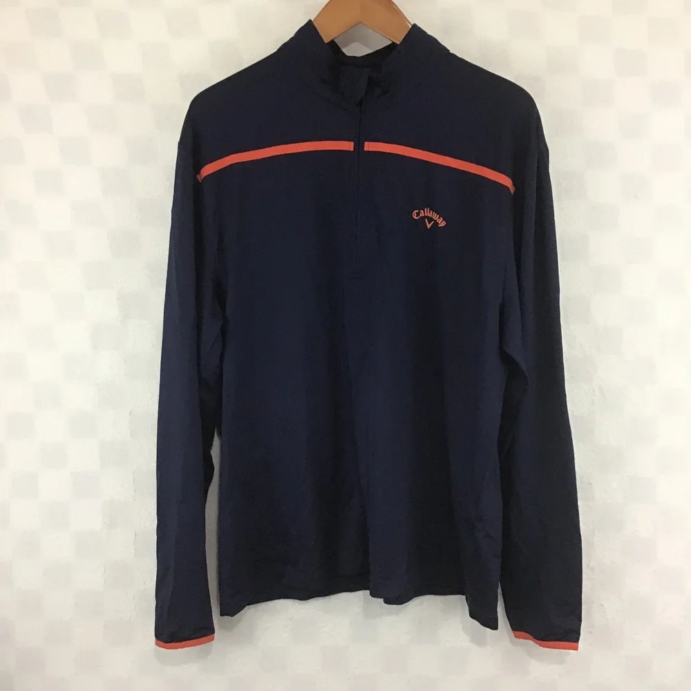 Callaway Weather Series Mens XL Navy Blue Orange Stripe Quarter Zip Pullover